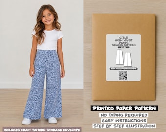 Naaipatroon meisjes hoge taille broek bedrukt naaipatroon – papieren patroon (1Y–8Y)