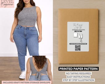 Bauchfreies Top in Plus Size mit Bindemuster - Papiermuster (0XL–4XL)