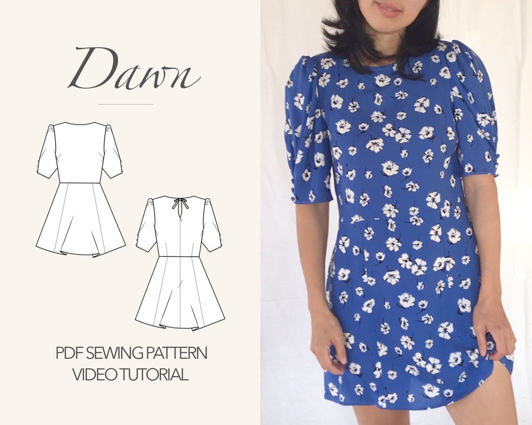 Mini Dress Sewing Pattern Puff Sleeve Dress PDF Pattern Etsy