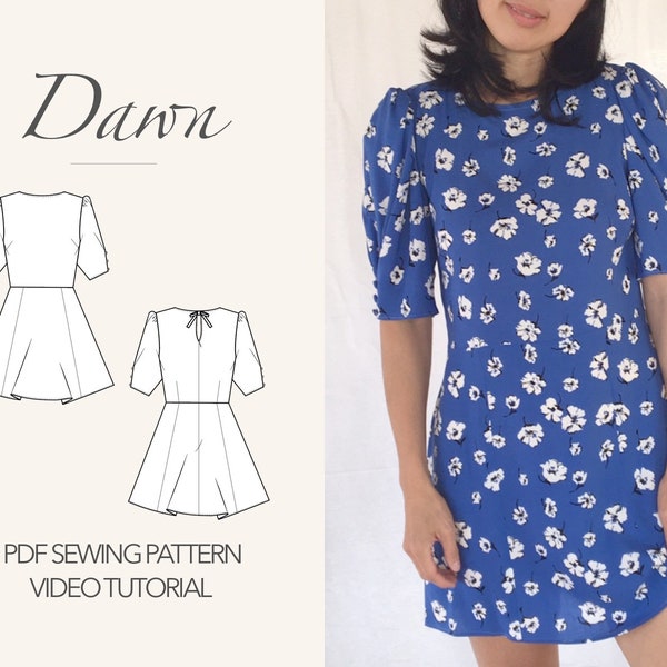 Puff Sleeve Dress Sewing Pattern Mini Dress Pattern Women Dress Sewing Pattern Dress PDF Pattern Keyhole Dress Pattern Mini Dress Pattern