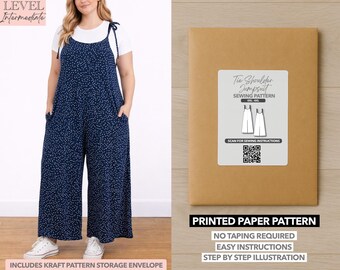 Plus Size Women Tie Shoulder Jumpsuit Printed Sewing Pattern – Paper Pattern (0XL–4XL)