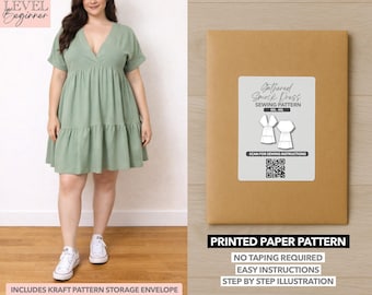 Plus Size Gathered Smock Dress Printed Sewing Pattern – Paper Pattern (0XL–4XL)