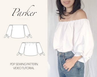 Off Shoulder Puff Sleeve Top Sewing Pattern Women PDF Sewing Pattern Off Shoulder Top Sewing Pattern Blouse Sewing Pattern PDF