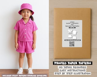 Girls Button Front Shirt and Shorts Set Printed Sewing Pattern – Paper Pattern (3Y–7Y)