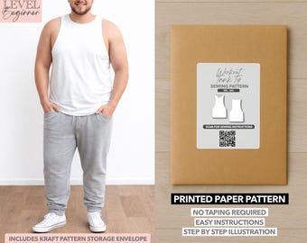 Patrón de costura estampado para camiseta sin mangas de entrenamiento para hombre de tallas grandes (2XL–6XL) – Patrón de papel