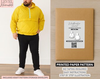 Patrón de costura estampado para chaqueta cortavientos de hombre de tallas grandes (2XL–6XL)