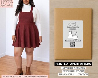 Plus Size Women Overall Mini Dress Printed Sewing Pattern – Paper Pattern (0XL–4XL)