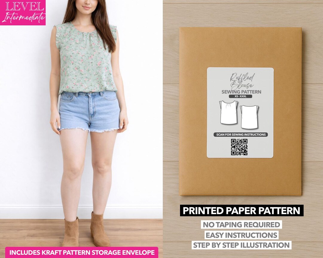 Ruffled Blouse Printed Sewing Pattern – Paper Pattern (XS–XXXL) - Etsy