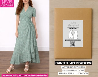 Patron de couture imprimé robe longue portefeuille - Patron en papier (XS-XXXL)