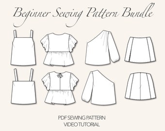 Beginner Sewing Pattern Bundle Cami Pattern Women Sewing Pattern Blouse Pattern One Shoulder Blouse Pattern Mini Skirt Sewing Pattern PDF