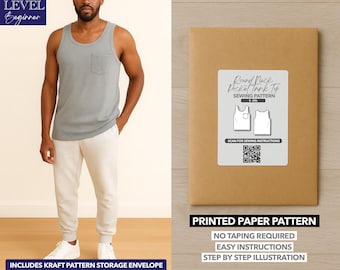Mens Round Neck Pocket Tank Top Printed Sewing Pattern – Paper Pattern (S–XXL)