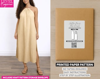 Robe longue dos nu avec fentes latérales et dos nu - Patrons en papier (XS-XXXL)