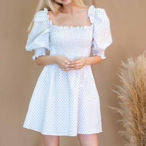 Wzór na sukienkę typu smock Wzór na sukienkę damską Wzór na sukienkę Milkmaid Wzór na sukienkę z bufiastymi rękawami Wzór na mini sukienkę Wzór PDF