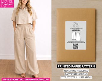 Patrón de costura impreso para pantalones de pierna ancha con bolsillos inclinados – Patrón de papel (XS–XXXL)