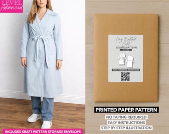 Cartamodello per cappotto lungo con cintura, stampato (taglie dalla XS alla XXXL)