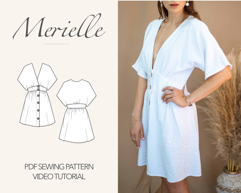 Womens kimono button-front mini dress  Merielle Dress  PDF image 1