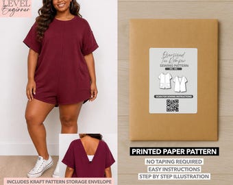 Grote maten oversized T-romper bedrukt naaipatroon – papieren patroon (0XL–4XL)