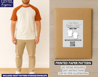 Mens Crew Neck Raglan Short Sleeve T-Shirt Printed Sewing Pattern – Paper Pattern (S–XXL)