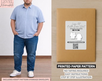 Plus Size Men Loose Fit Button Down Shirt Printed Sewing Pattern – Paper Pattern (2XL–6XL)