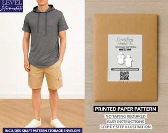 Herren Kordelzug Kapuzen-T-Shirt gedruckt Schnittmuster - Papiermuster (S-XXL)