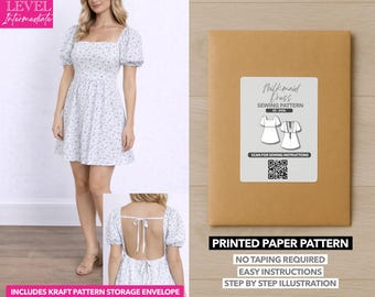 Cartamodello per mini abito stile contadina con maniche a sbuffo (taglie XS–XXXL)