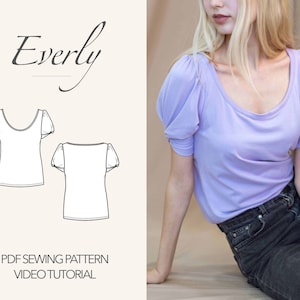 T-shirt Sewing Pattern Knit Tee Pattern Women Top Sewing Pattern Puff Sleeve Top Pattern PDF Knotted Sleeve T Shirt Pattern PDF