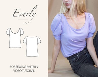 Puff Sleeve Knot T-Shirt | Everly Top Pattern | PDF sewing pattern | Instant Download | UK 4-22/US 0-18 | U.S letter, A4, A0
