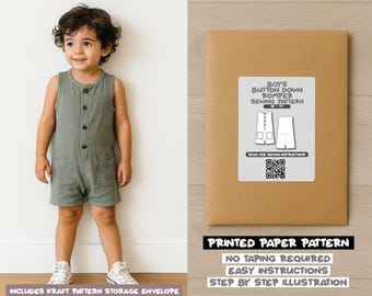 Boys Sleeveless Button Down Romper Printed Sewing Pattern – Paper Pattern (4Y–7Y)