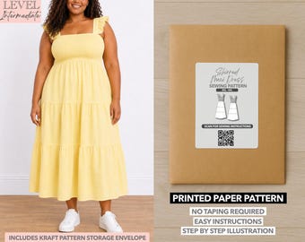 Plus Size Shirred Maxi Dress Printed Sewing Pattern – Paper Pattern (0XL–4XL)