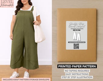Plus Size Women Pocket Overall Jumpsuit Printed Sewing Pattern – Paper Pattern (0XL–4XL)