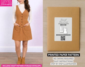 Patron de couture imprimé de robe salopette boutonnée - Patron en papier (XS-XXXL)