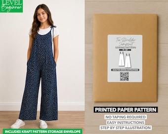 Tienermeisjes jumpsuit met gestrikte schouder en bedrukt naaipatroon – papieren patroon (9Y–16Y)