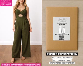 Patrón de costura estampado para mono con tirantes anudados en la parte delantera – Patrón de papel (XS–XXXL)