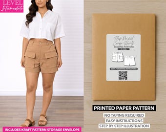 Klappentasche Cargo Shorts gedruckt Schnittmuster - Papiermuster (XS-XXXL)