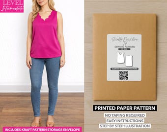 Scallop Neckline Sleeveless Top Printed Sewing Pattern – Paper Pattern (XS–XXXL)