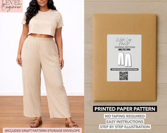 Plus Size Women Wide Leg Pants Printed Sewing Pattern – Paper Pattern (0XL–4XL)