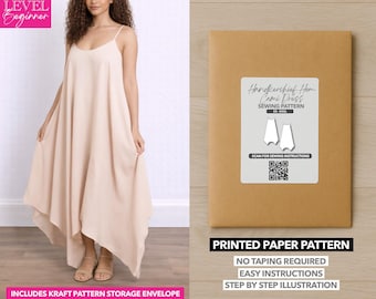 Patron de couture imprimé robe caraco avec ourlet mouchoir - Patron en papier (XS-XXXL)