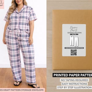 Plus Size Women Pajama Pants Printed Sewing Pattern – Paper Pattern (0XL–4XL)