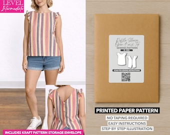 Ruffle Sleeve Button Back Top Printed Sewing Pattern – Paper Pattern (XS–XXXL)