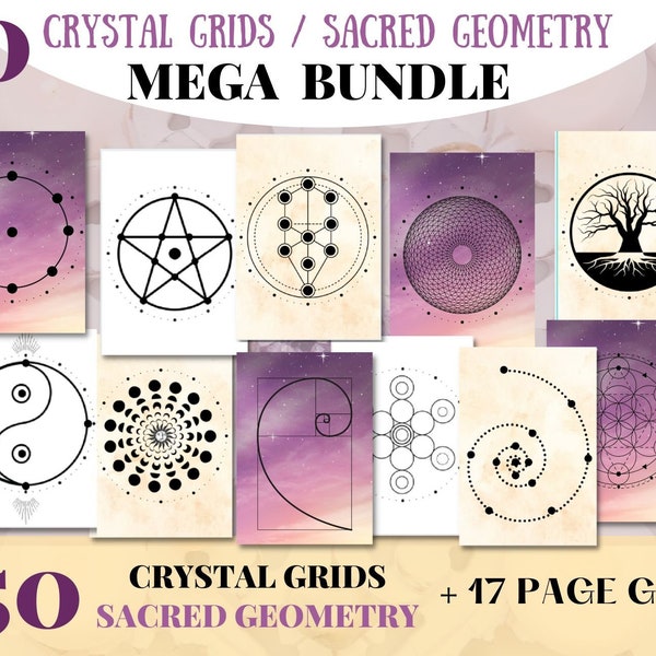 50 Crystal Grids | Crystal Grid Templates/Sacred Geometry designs + Guide on Grids | Sacred geometry | Baby witch | Merkaba | Tree of life