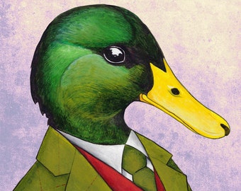 Duck Art Print – Animals in Clothes – Quirky Wall Décor