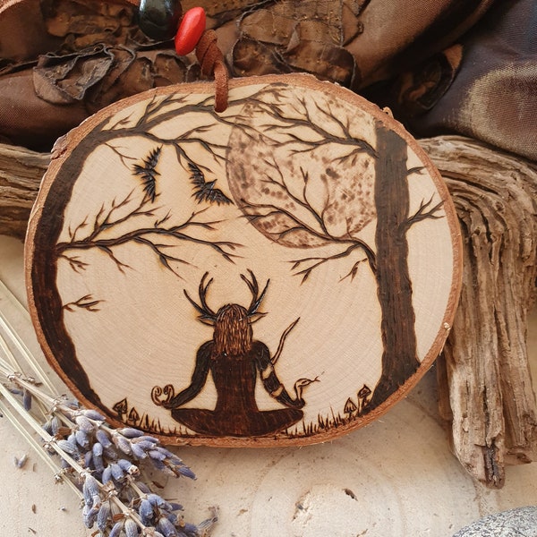 Small Moonlit Cernunnos Horned God/Celtic God of The Forest/Horned One/Altar Hanging/Wiccan/Pagan