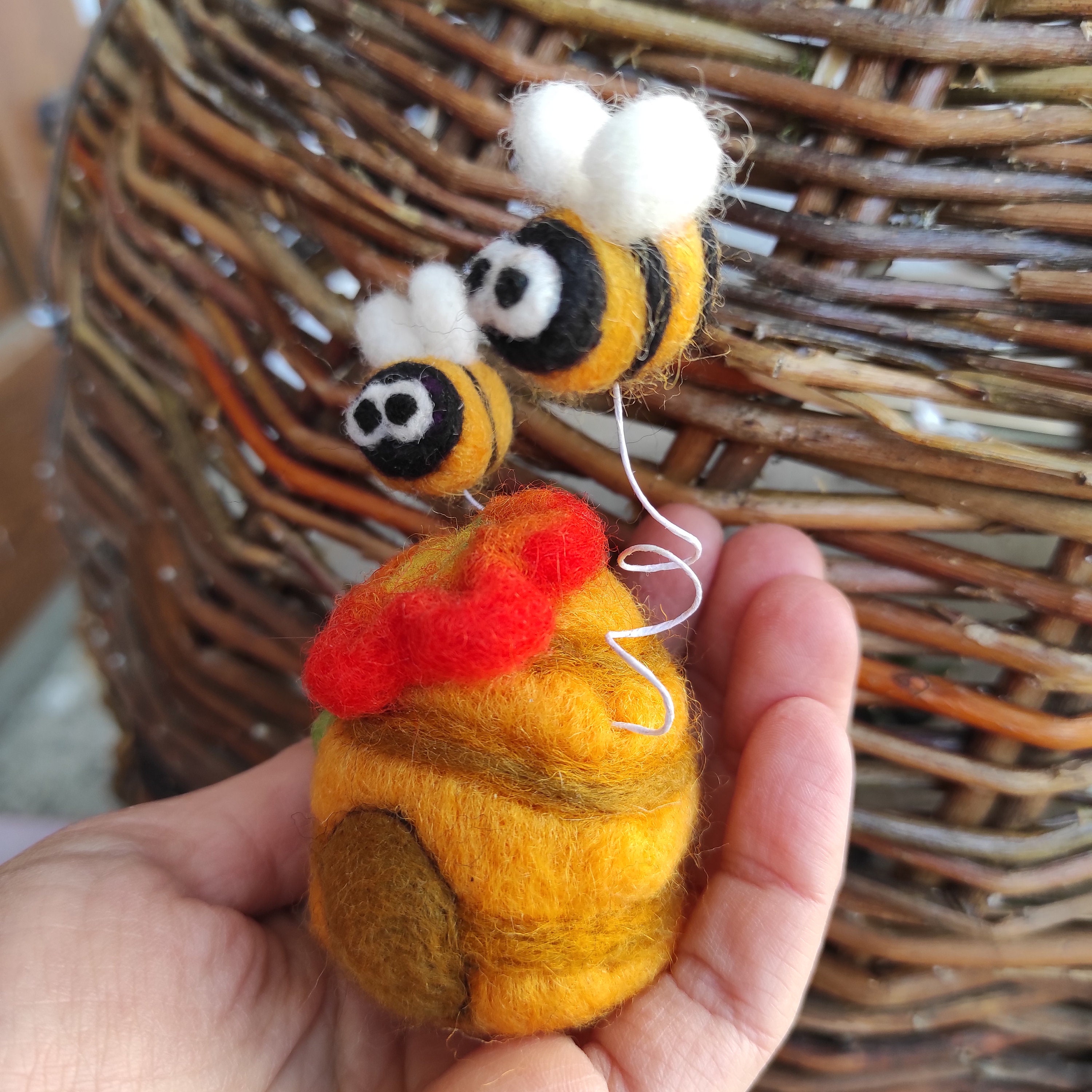 Needle Felted Beehive Ornament With Bees, Ukrainian Handmade - Etsy