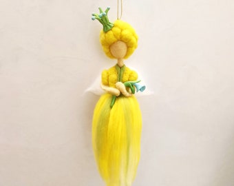 Felted yellow fairy / Christmas angel ornament/ Wool fairy / needle felted princess / Ukrainian handmade