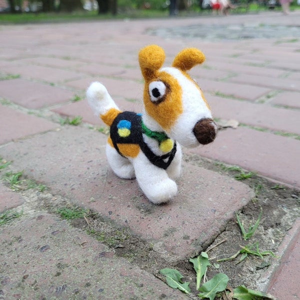 Dog PATRON felted toy / Ukrainian hero / wool toy
