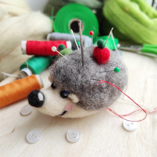 Hedgehog Pin Cushion / Neadle Felted Hedgehog / Hedgehog Ornament / Mother's day gift / Made in Ukraine