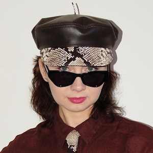 Leather Fiddler Cap, Brown Newsboy Hat