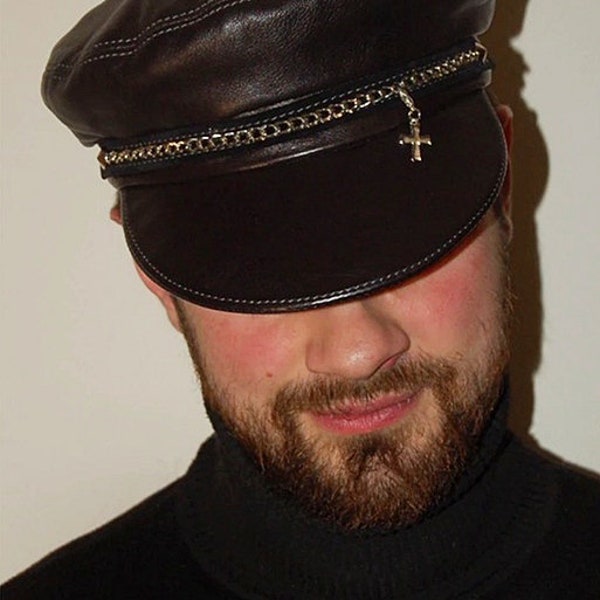 Genuine Leather Newsboy Cap,Bakerboy Cap,Captain Cap,Fiddler Hat,Fisherman Hat,Black Leather,For Men,For Women