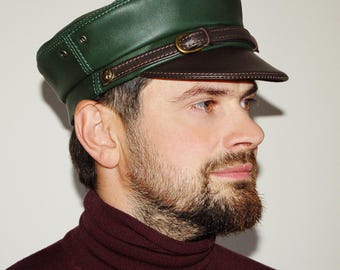 Grüne Leder Kapitänsmütze, Fischerhut