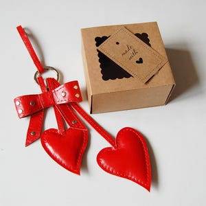 Leather Bag Charm, Red Heart,Keychain, Valentines Day Gift, Bag Accessories
